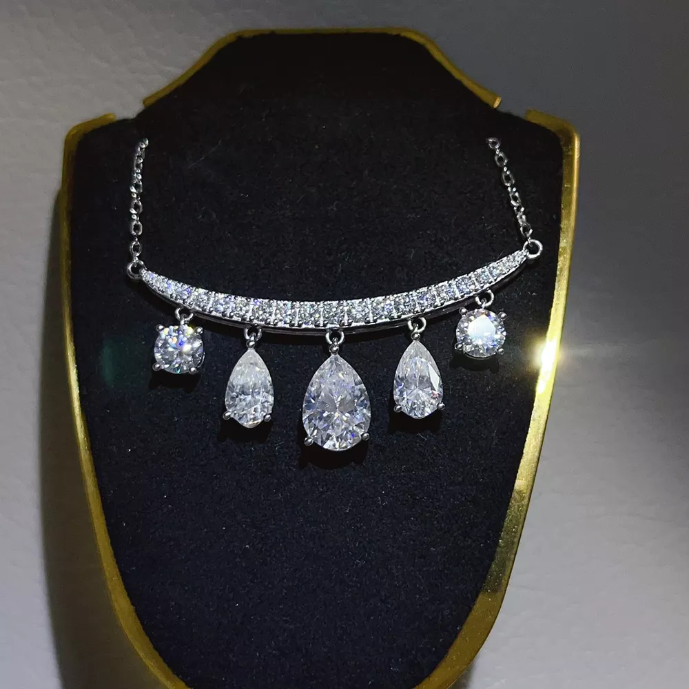6 Carat 925 Sterling Silver Moissanite Teardrop Necklace, image 2