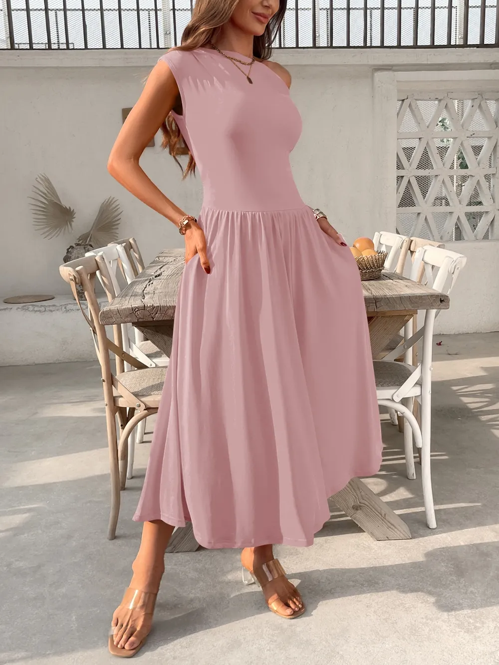 Single Shoulder Dress with Pockets, image 7