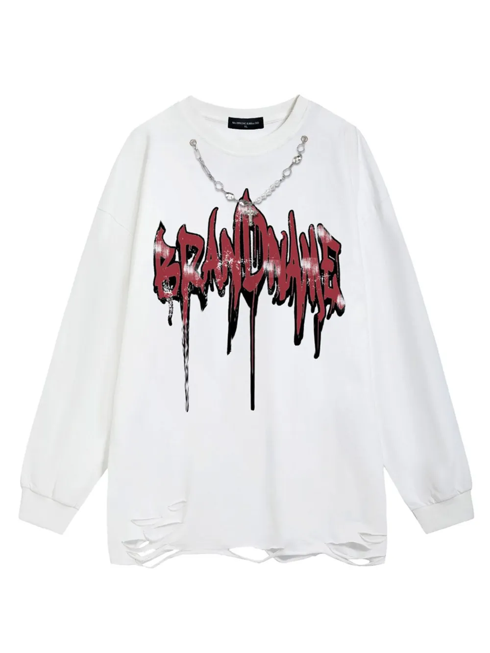 Men's Distressed Hem Chain Detail Oversized T-Shirt, image 2