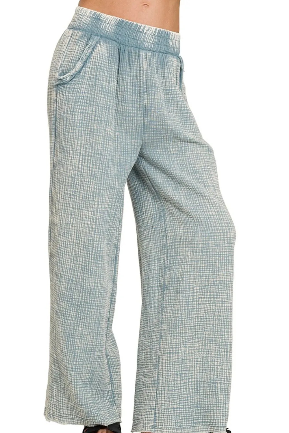 Washed Double Gauze Elastic Band Waist Pants