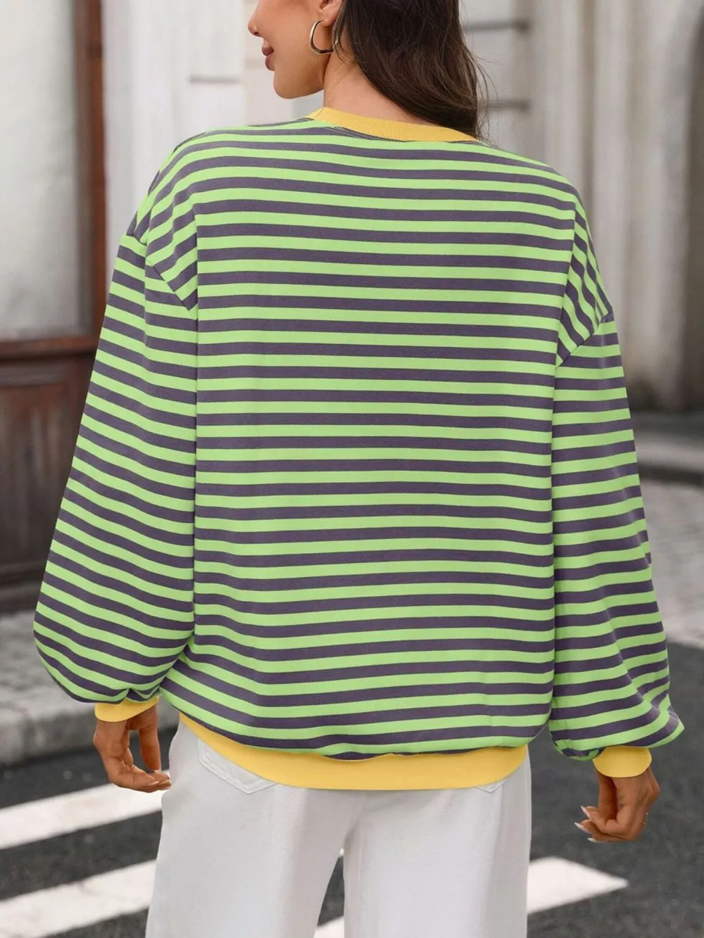 Contrast Trim Striped Crew Neck Sweatshirt, image 13