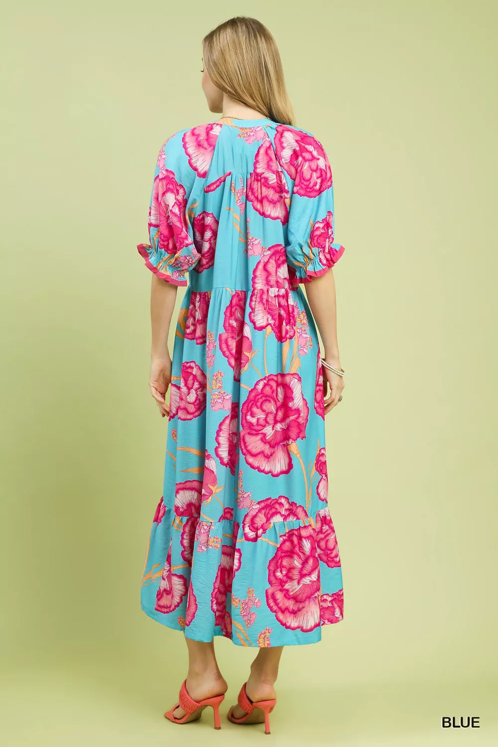 Floral Print Midi Dress with Contrast Trim, image 3