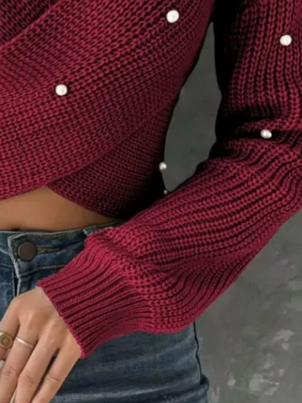 Pearl Detail Crisscross Front Sweater, image 3