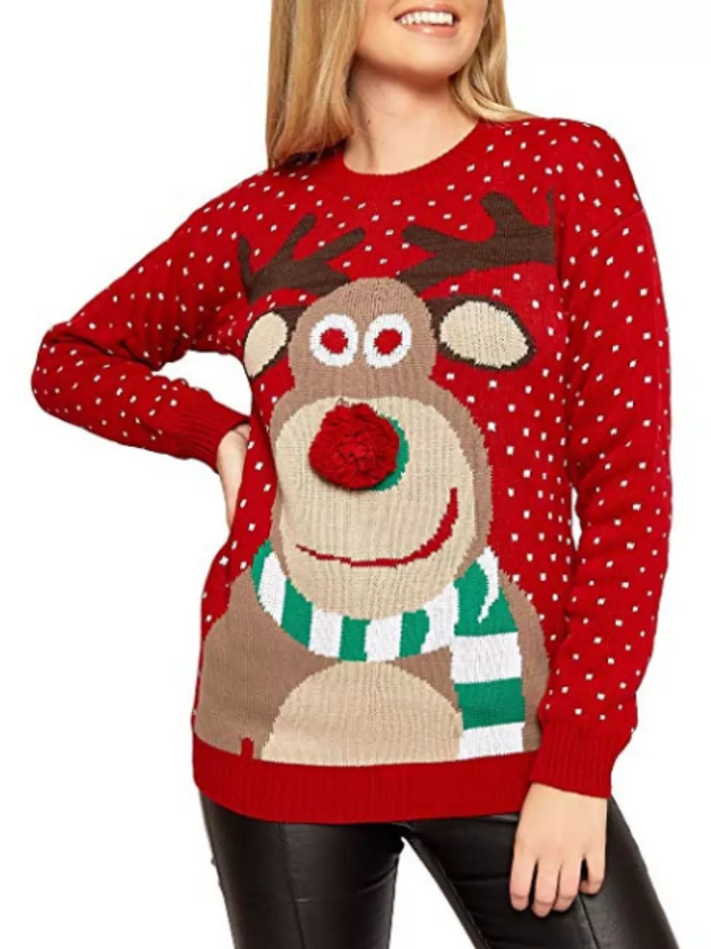 Christmas Reindeer Graphic Round Neck Sweater, image 2
