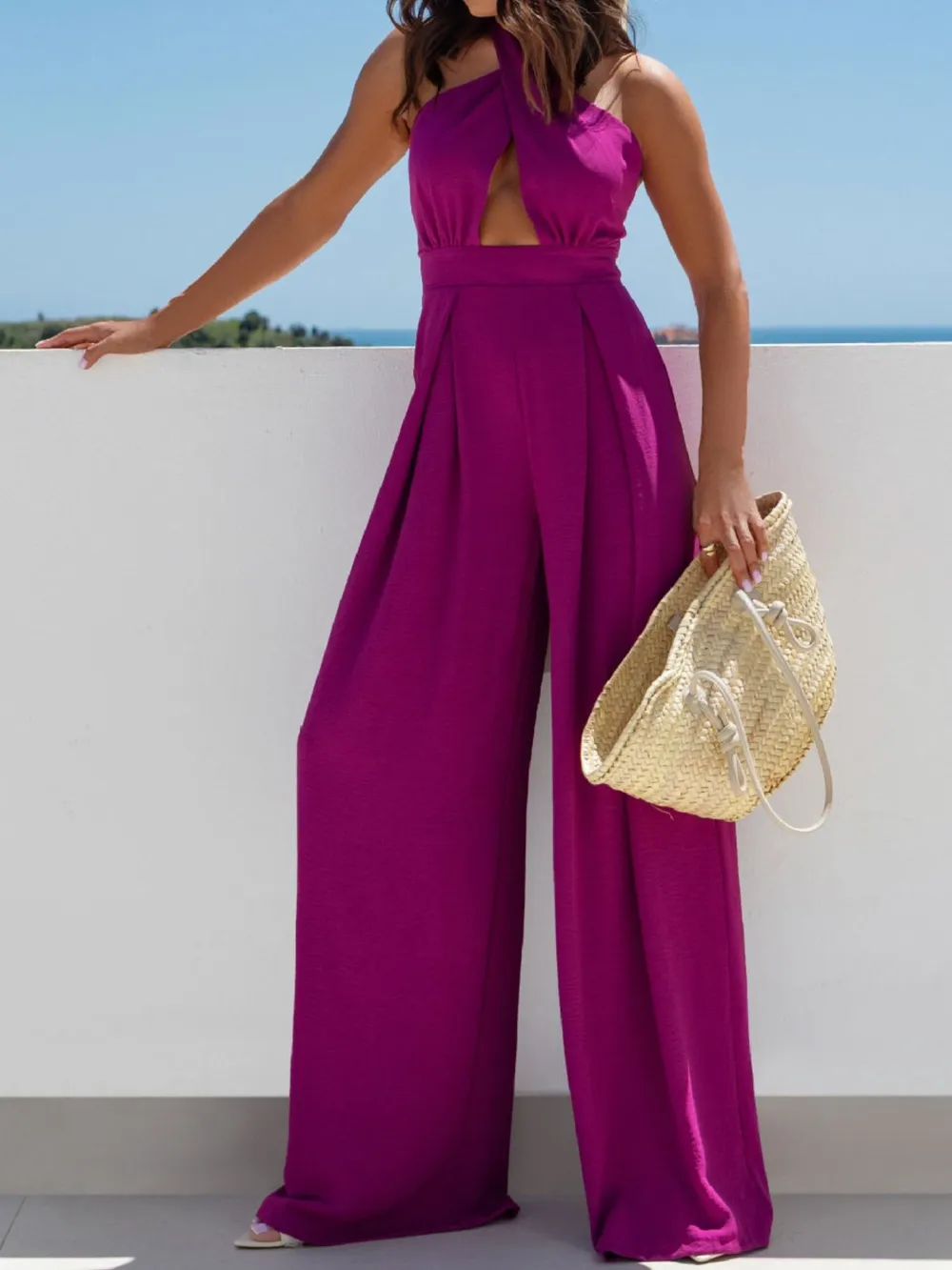 Wide Leg Cutout Halter Neck Jumpsuit, image 18