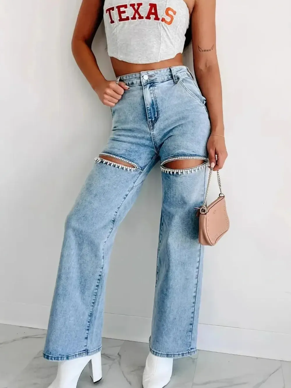 High Waist Cut-Out Wide Leg Jeans, image 7