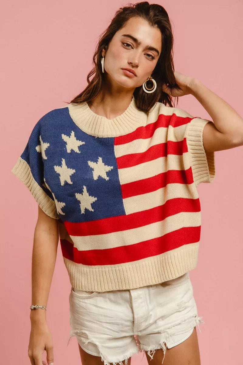 Star Patches American Flag Sleeveless Sweater, image 4