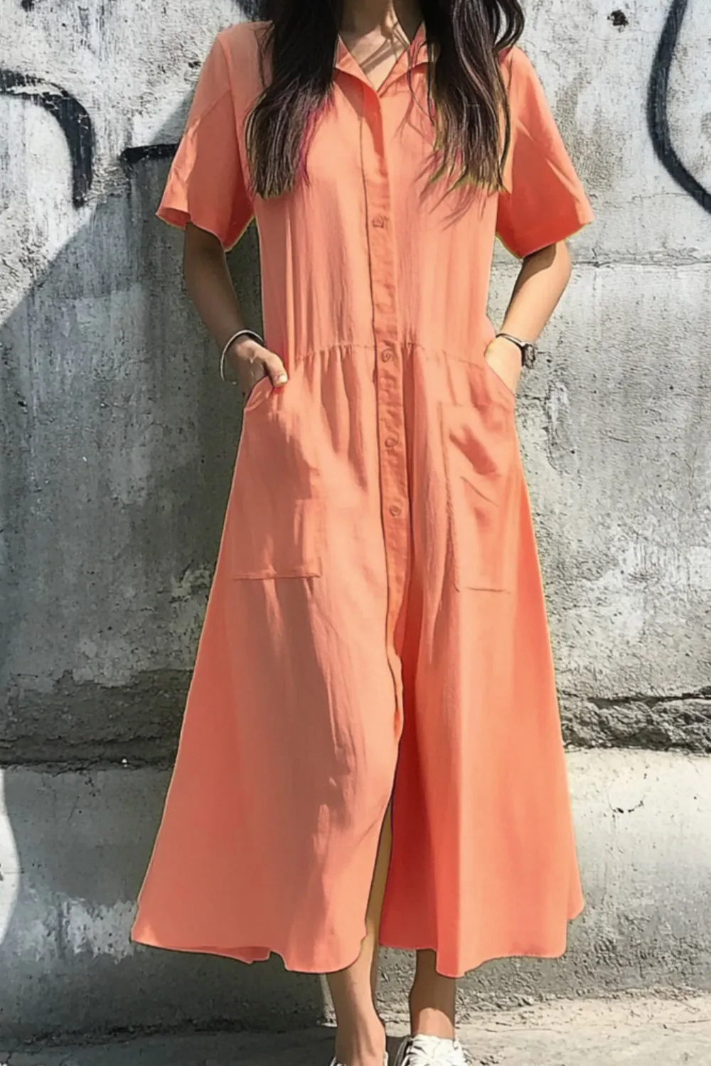 Button Front Short Sleeve Midi Dress, image 7
