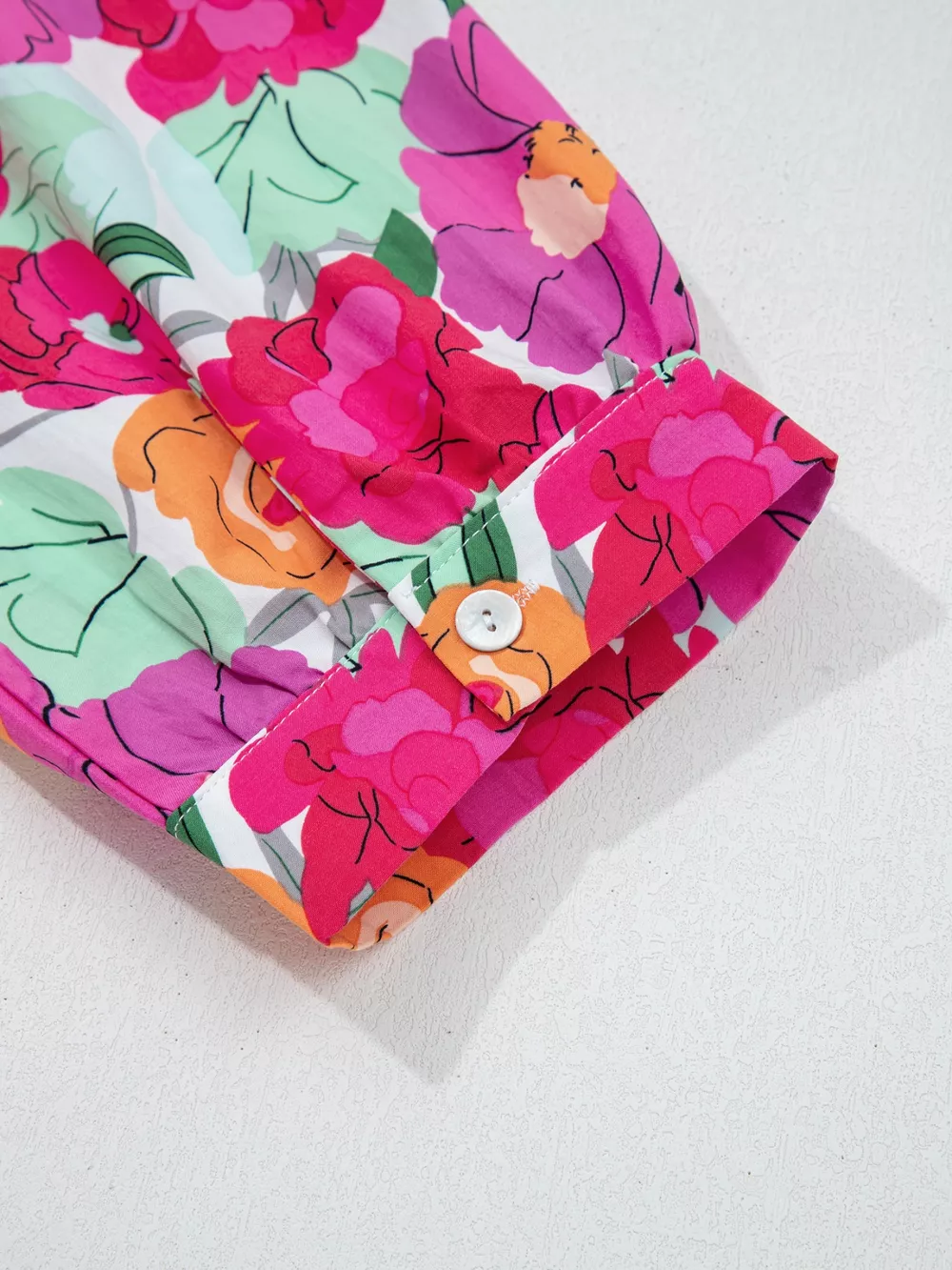 Vibrant Floral Print V Neck Zip Up Puffy Half Sleeve Dress, image 13