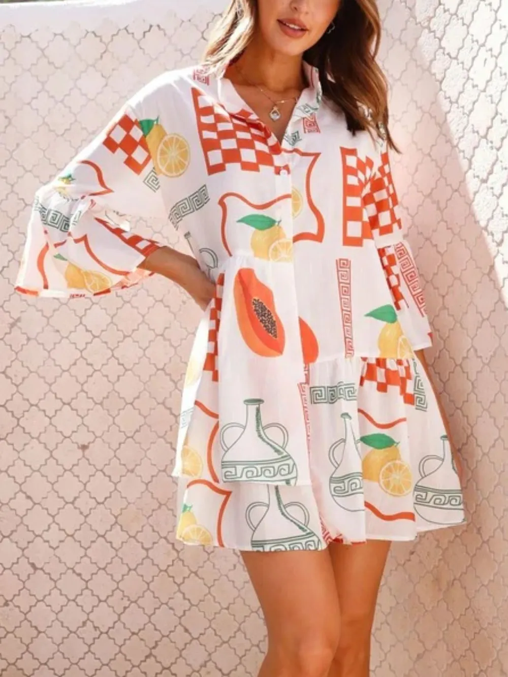 Printed Three-Quarter Sleeve Mini Dress, image 7