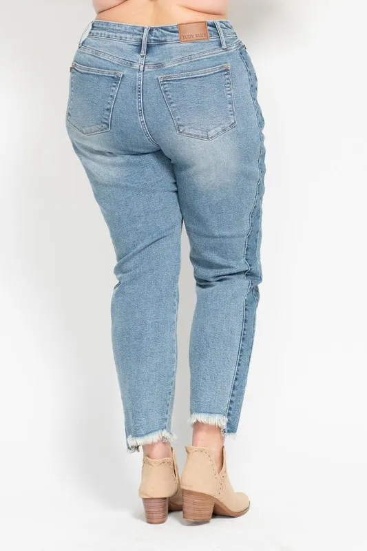 Full Size Vintage Wash Side Panel Detail with Fray Hem Slim Plus Size, image 4
