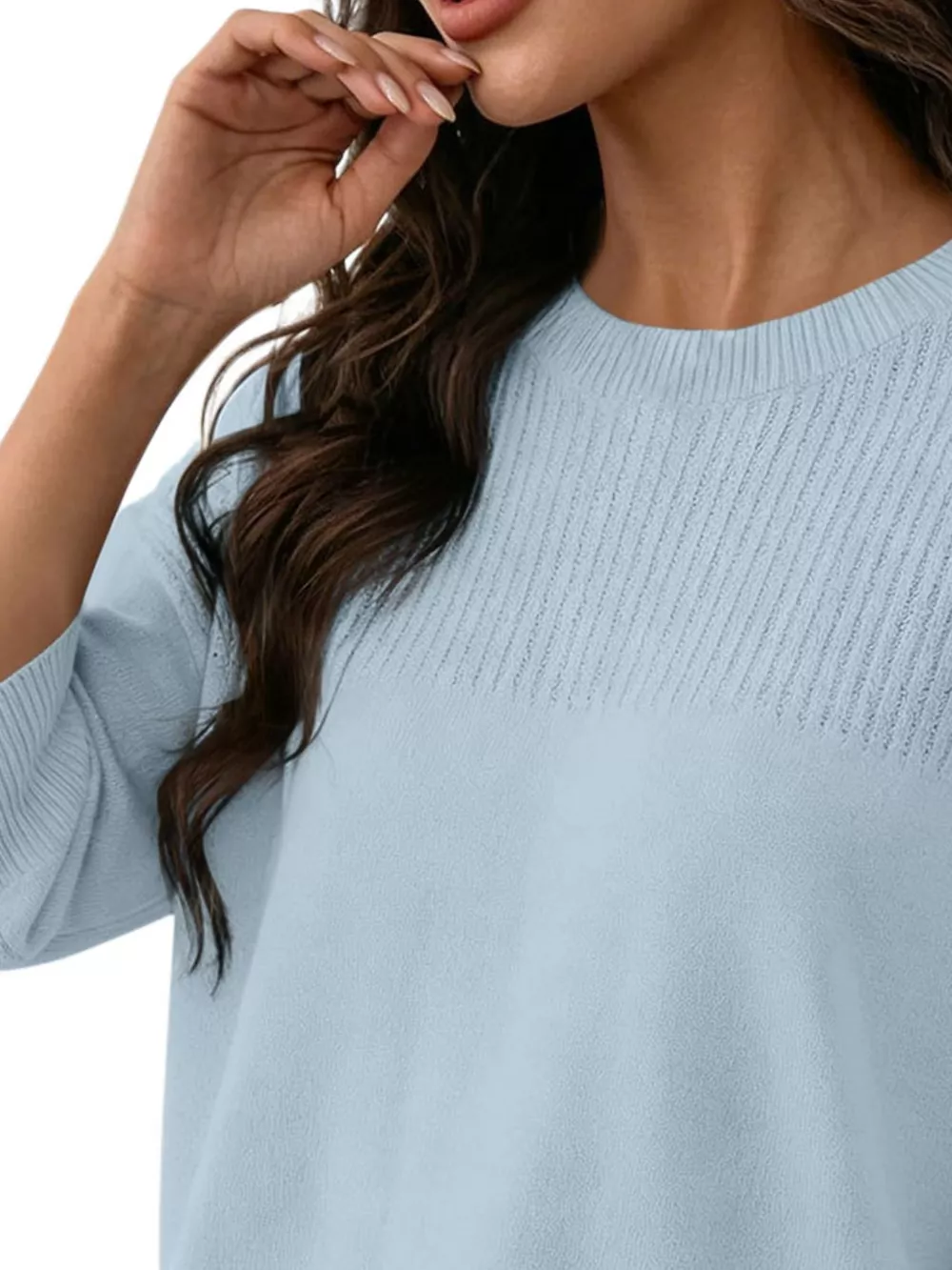 Elegant Crew Neck Eyelet Ribbed Sweater, image 23