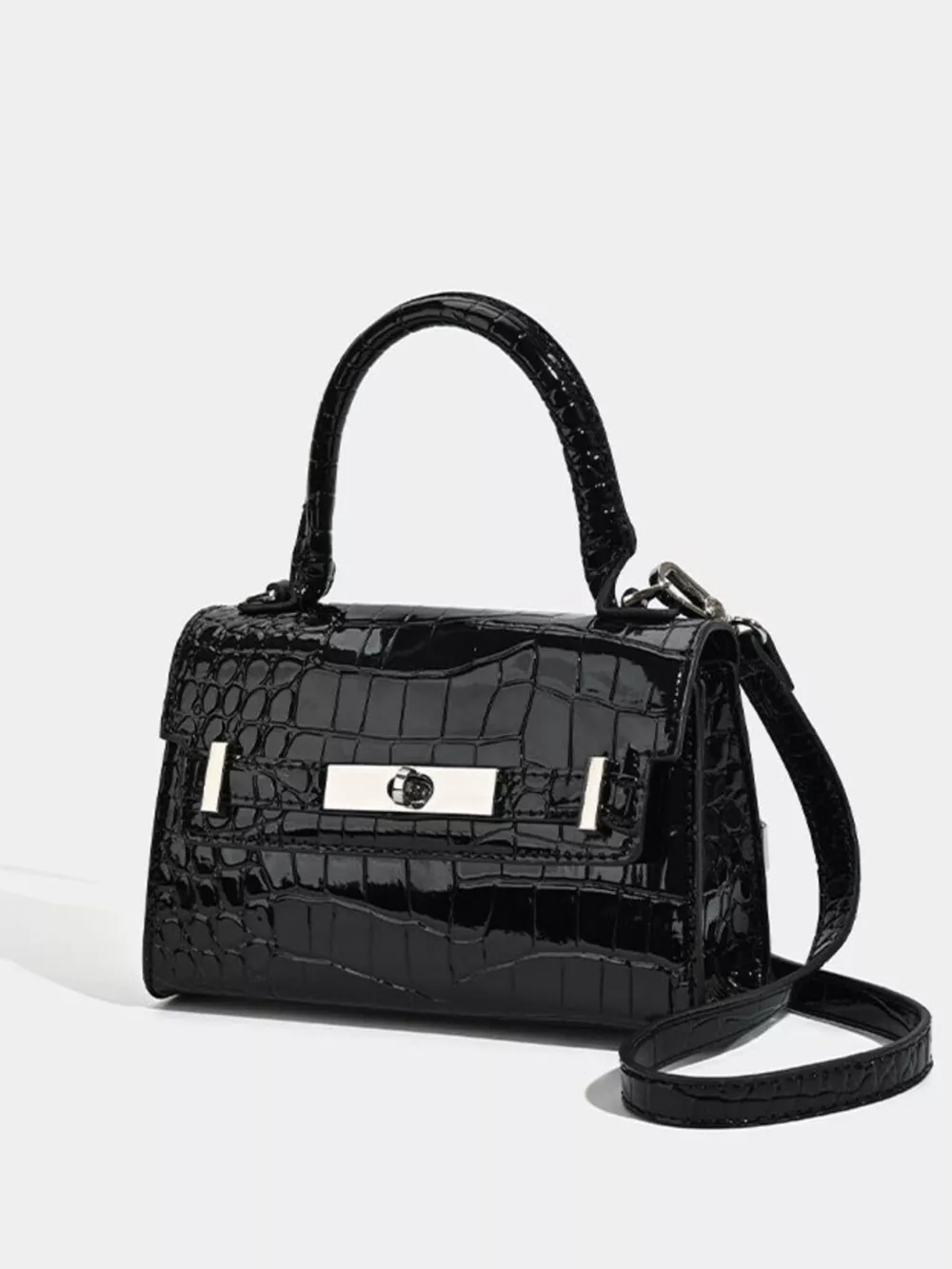 Croc-Embossed Top Handle Handbag, image 2