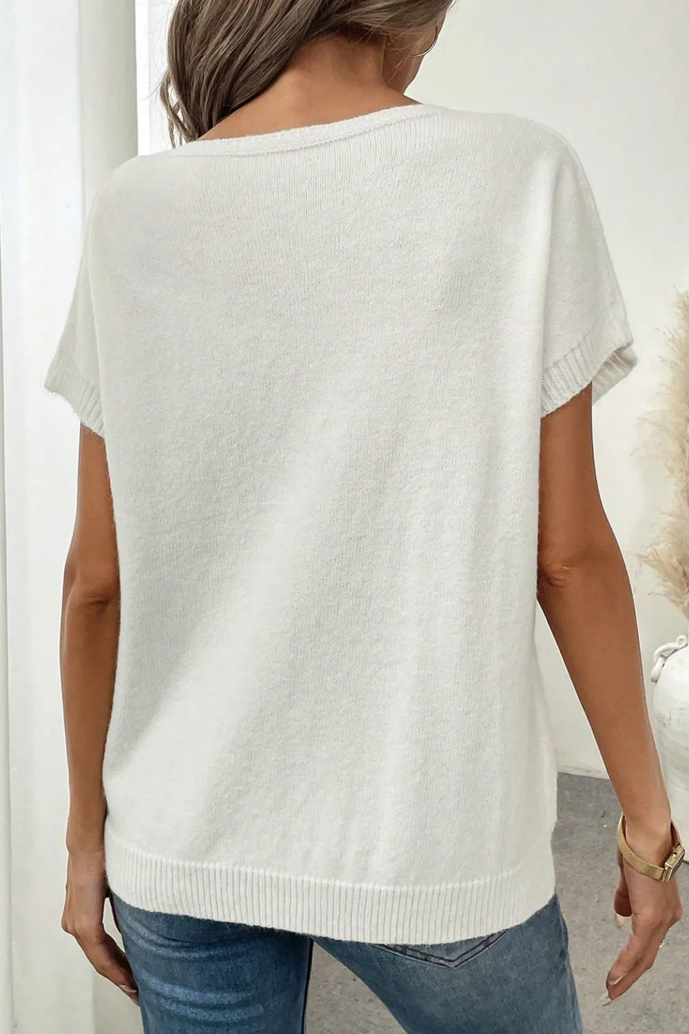 Bow Pattern Knit Short Sleeve Sweater, image 14