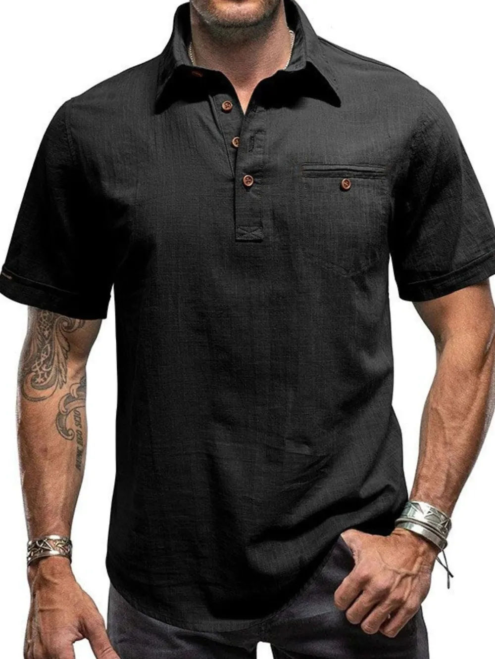 Men's Full Size Button Detail Short Sleeve Polo Plus Size, image 6