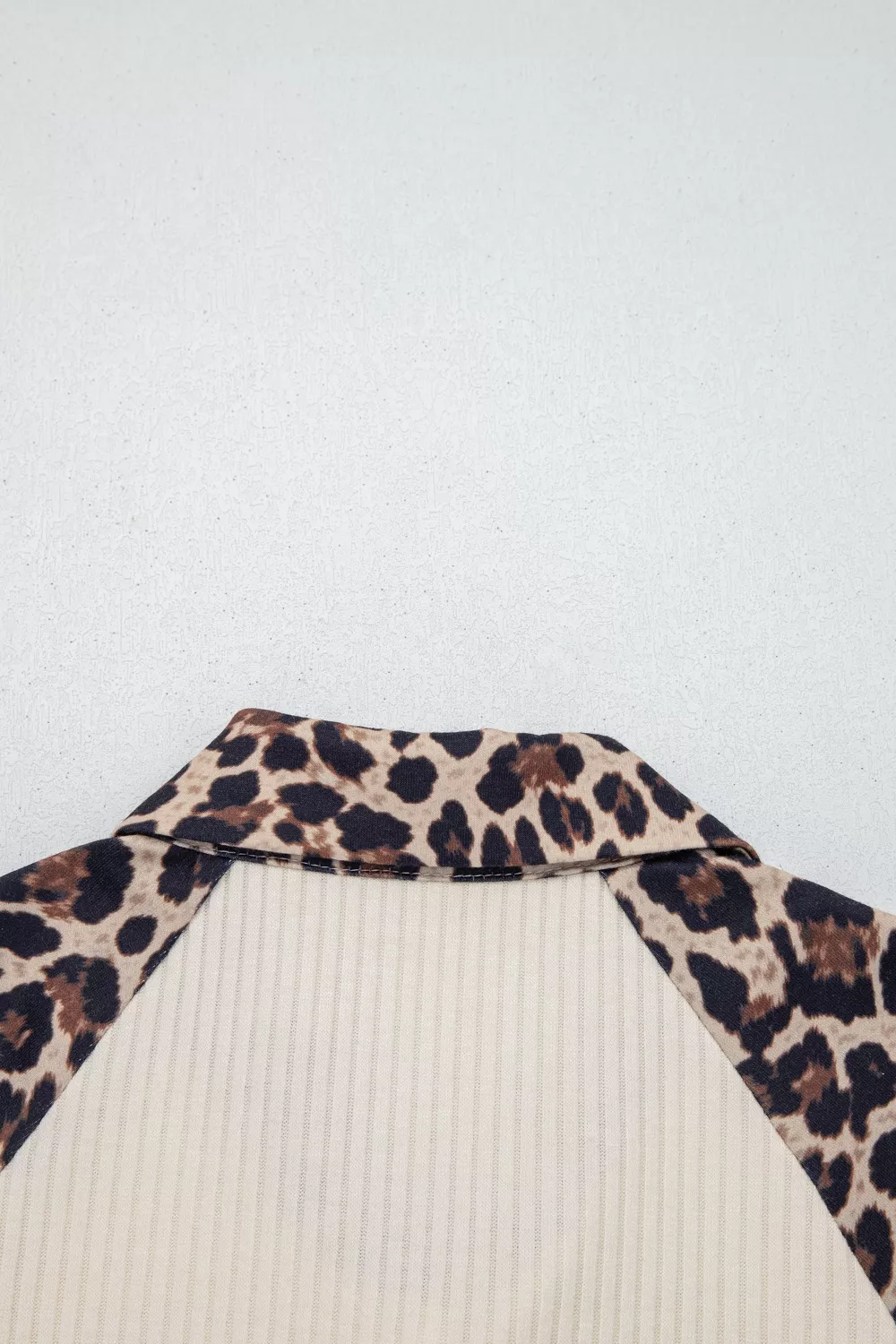 Ribbed Texture Button Down Leopard Patchwork Short Sleeve Shirt, image 5