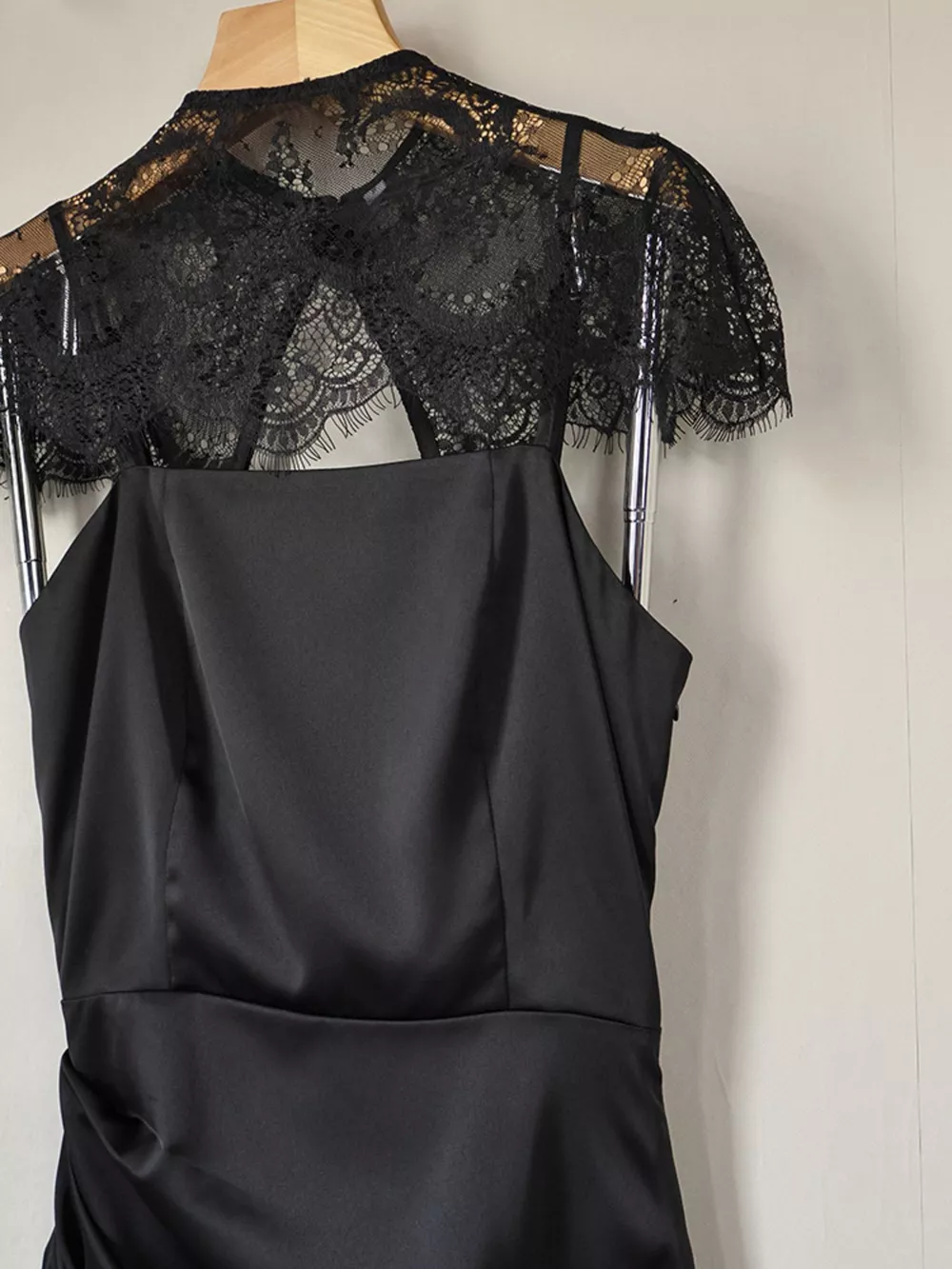 Satin Mini Dress with Lace Detachable Cape, image 8