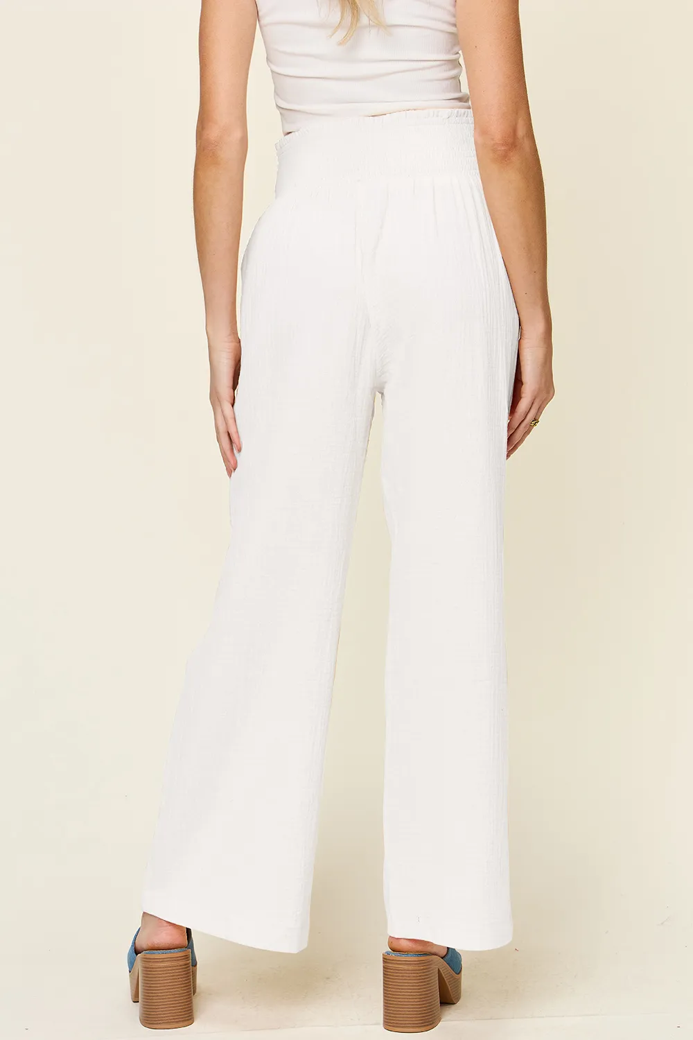 Full Size Texture Smocked Waist Wide Leg Pants, image 16