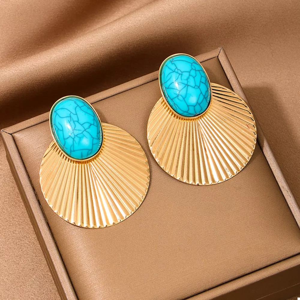 Turquoise Stone Fan Drop Earrings, image 5