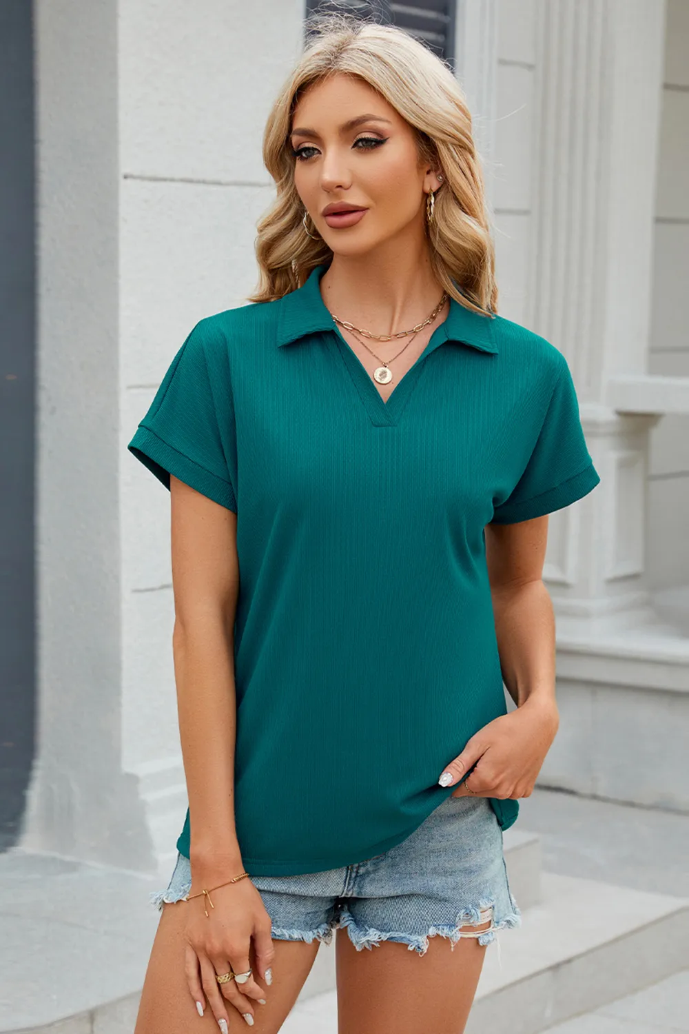Johnny Collar Short Sleeve Blouse, image 10