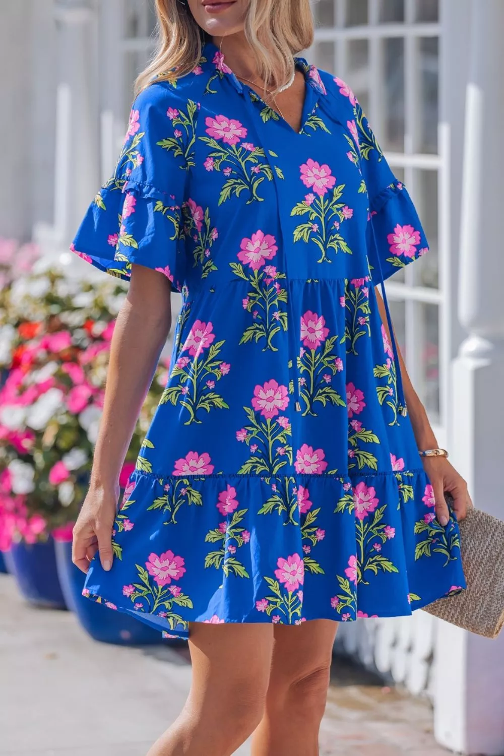 V Neck Short Sleeve Loose Flower Dress, image 3