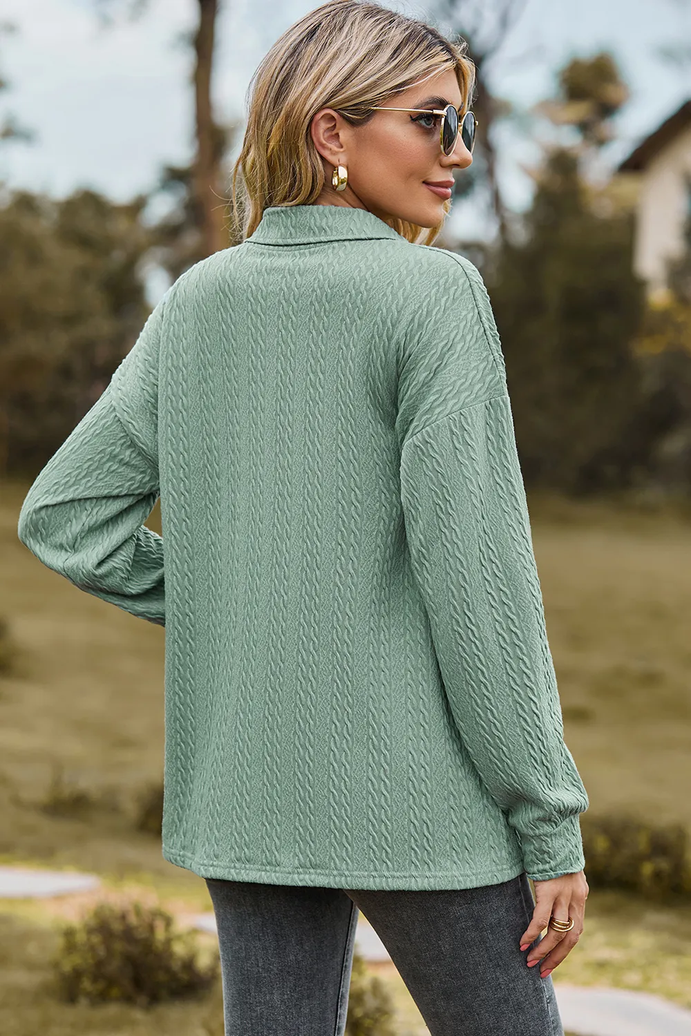 Half Button Dropped Shoulder Blouse, image 18