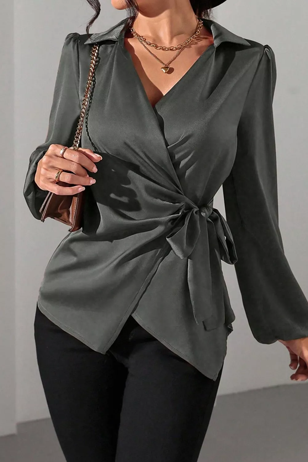 Satin Tied Detail Long Sleeve Blouse, image 6