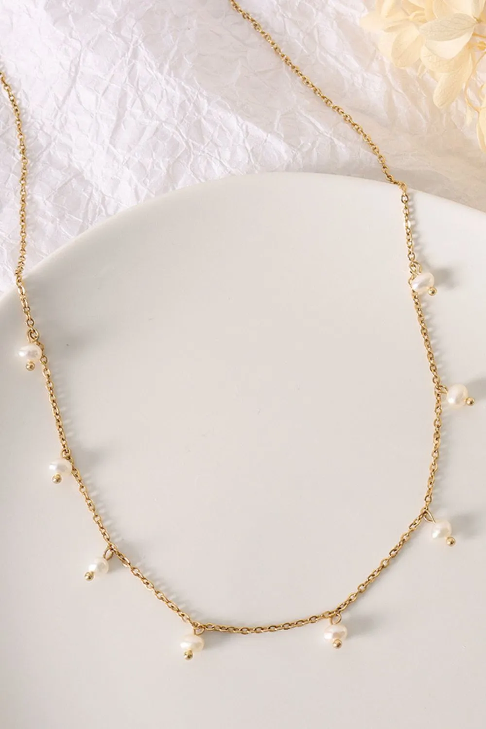 18K Gold-Plated Titanium Steel Pearl Necklace, image 4