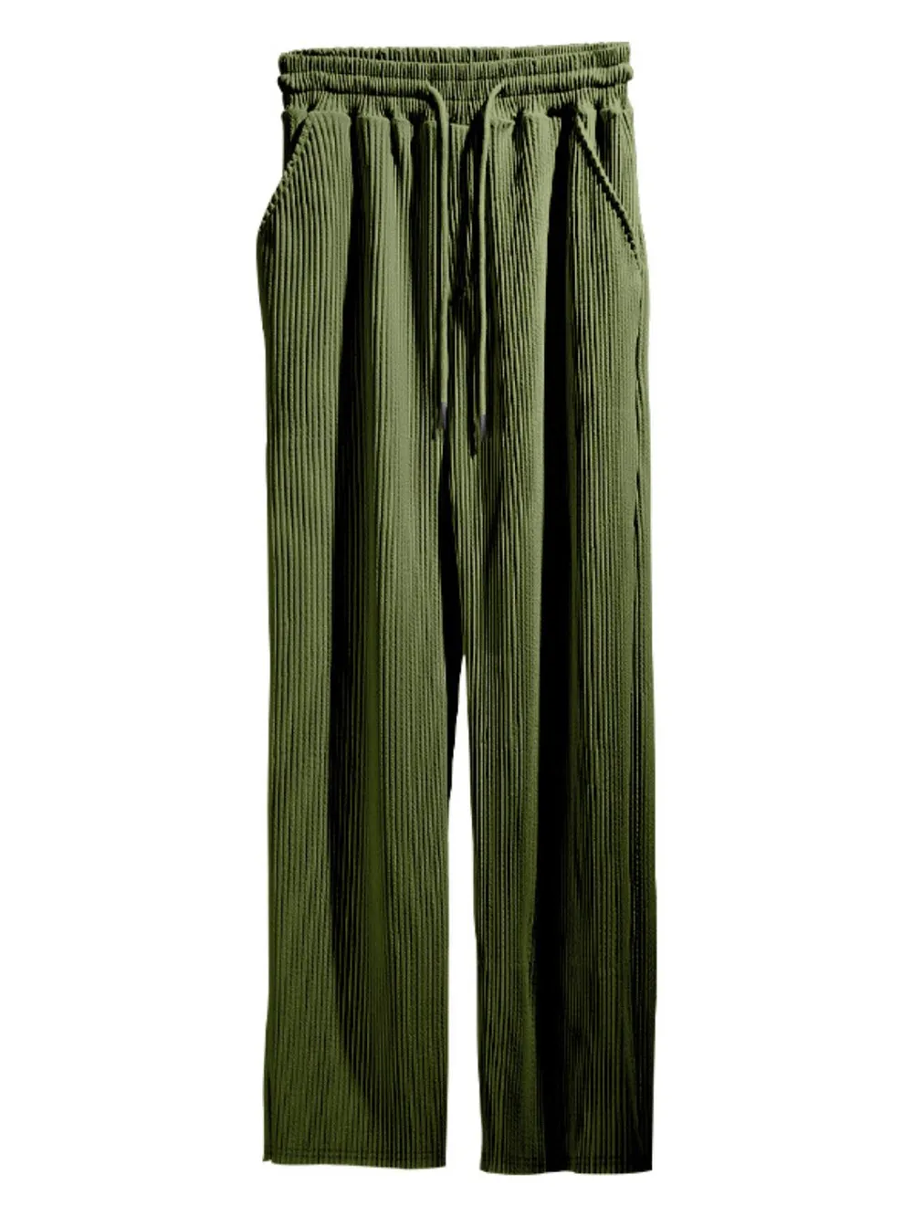 Men's Full Size Ribbed Drawstring Wide Leg Pants with Plus Size