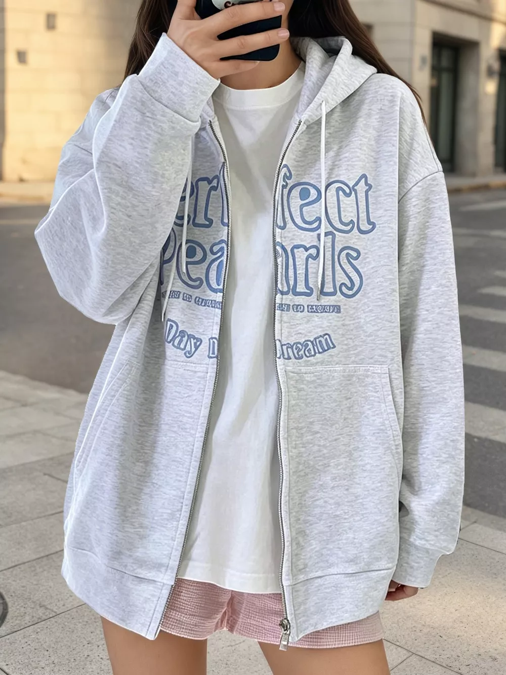 Letter Graphic Zip-Up Hoodie