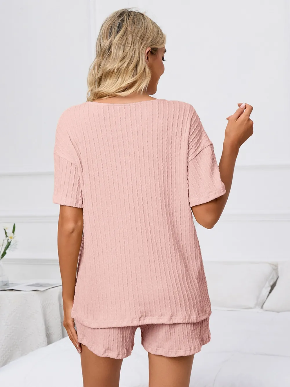 Notched Short Sleeve and Shorts Lounge Set, image 6