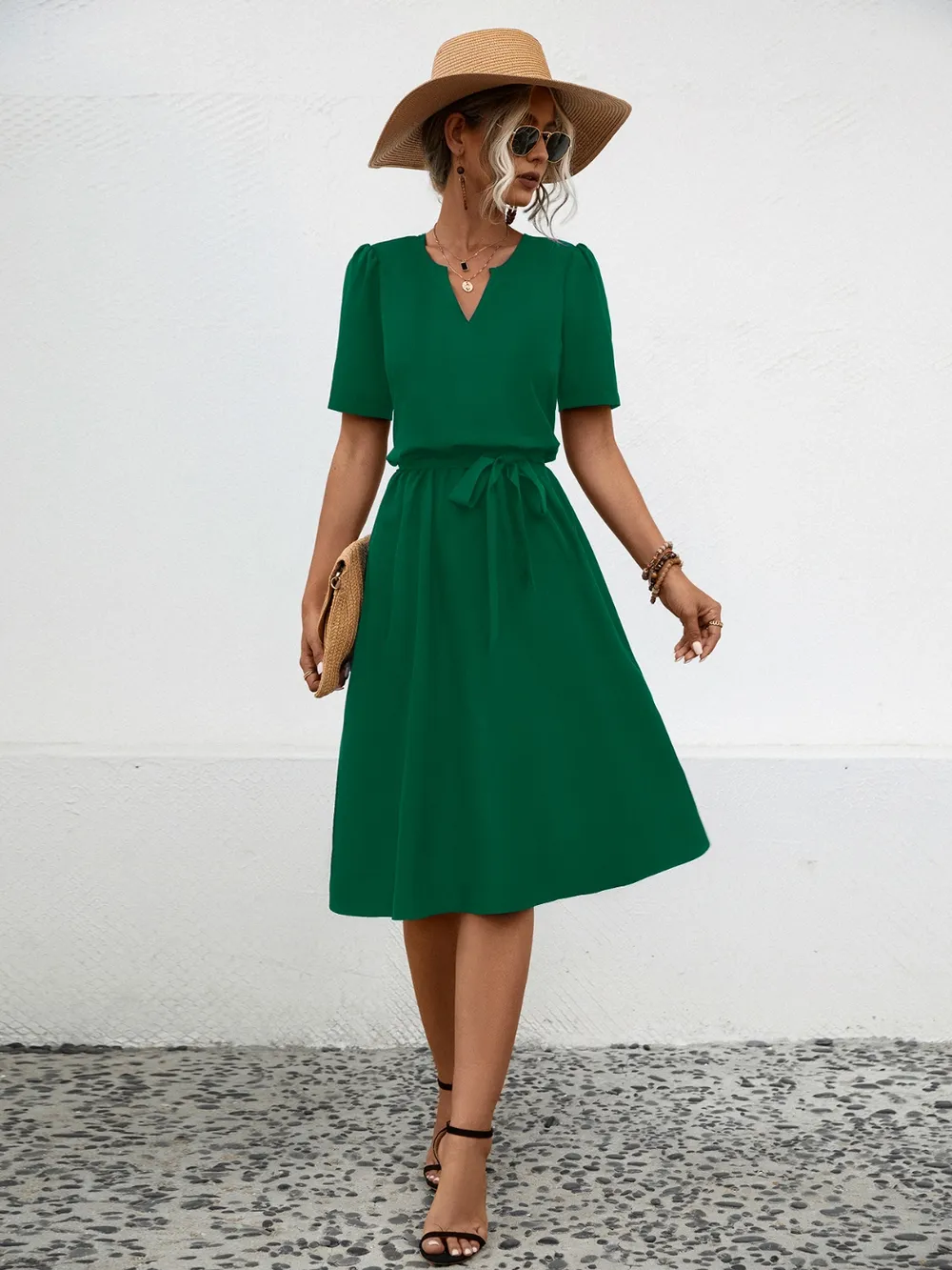 Tied Notched Short Sleeve Dress, image 6