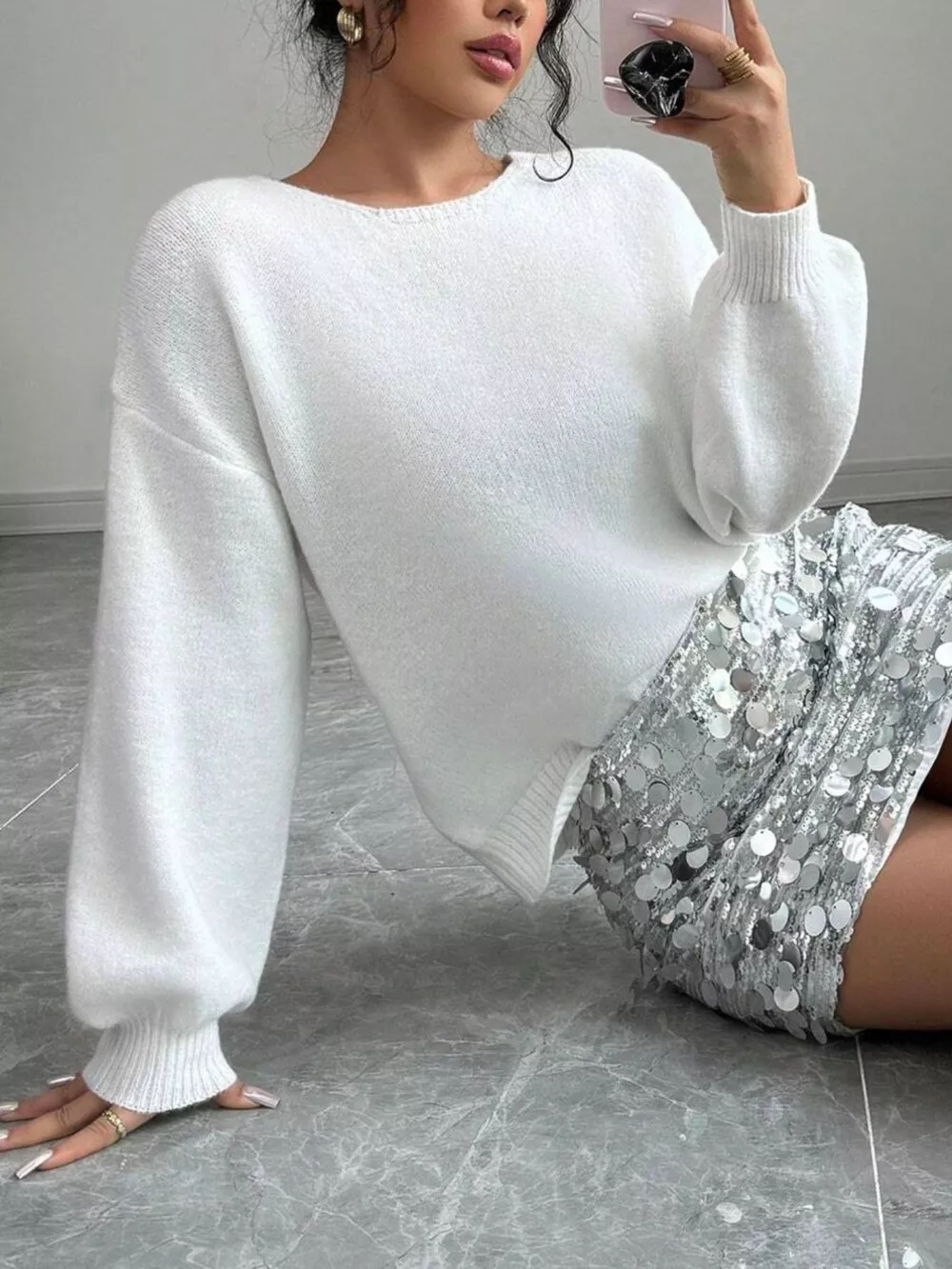 Bow-Decor Dropped Shoulder Knit Cardigan, image 4