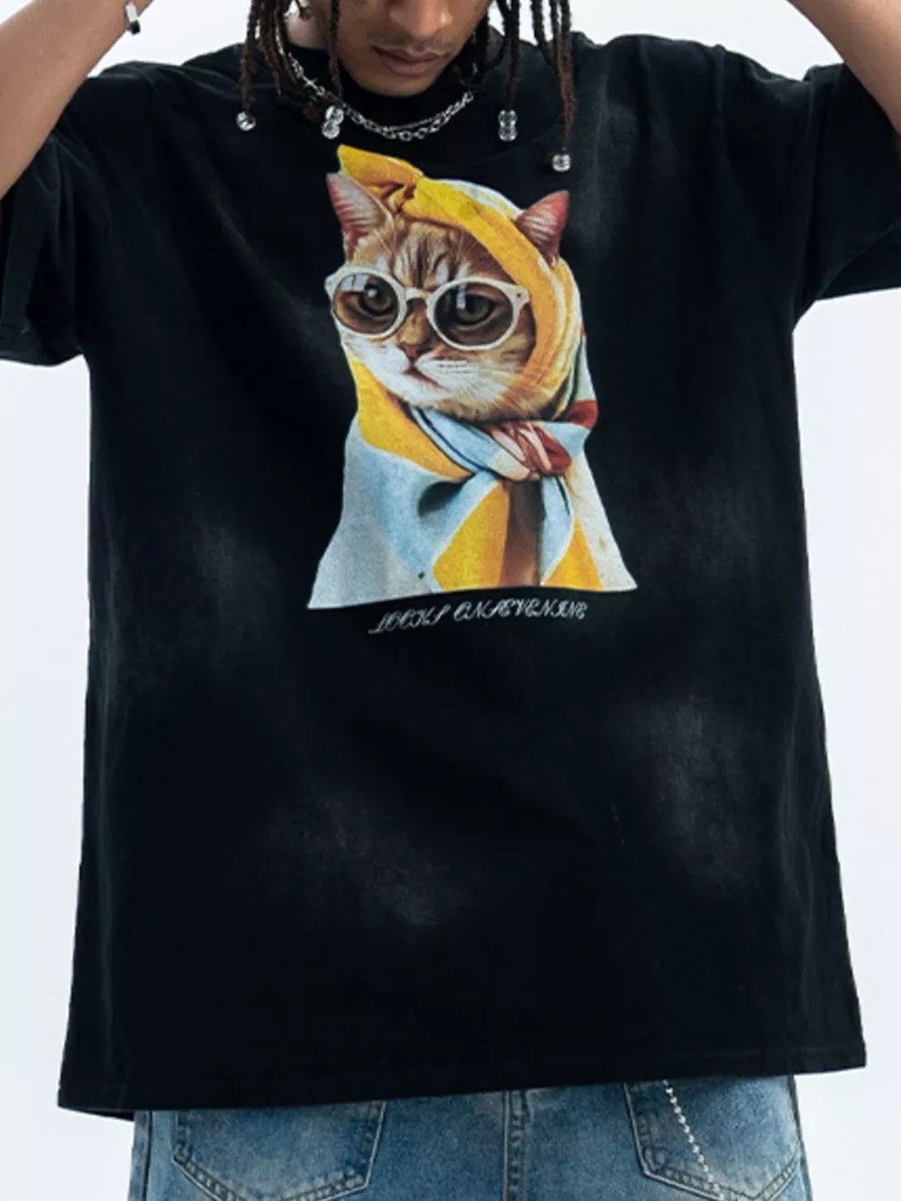 Men's Cat Graphic Round Neck T-Shirt, image 2