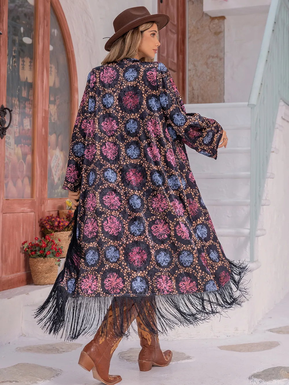Fringe Open Front Long Sleeve Cardigan, image 2
