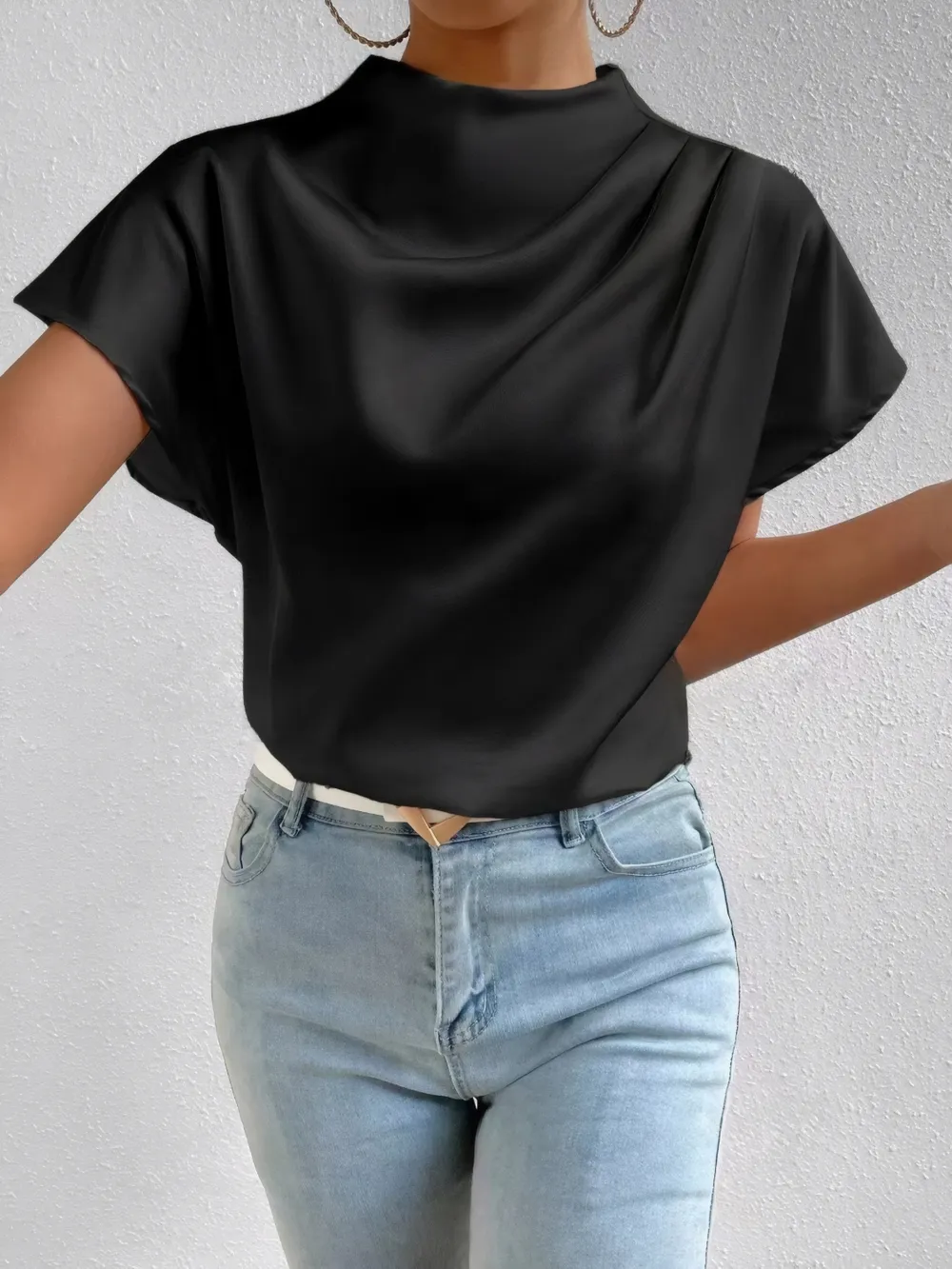 Mock Neck Short Sleeve Blouse, image 4