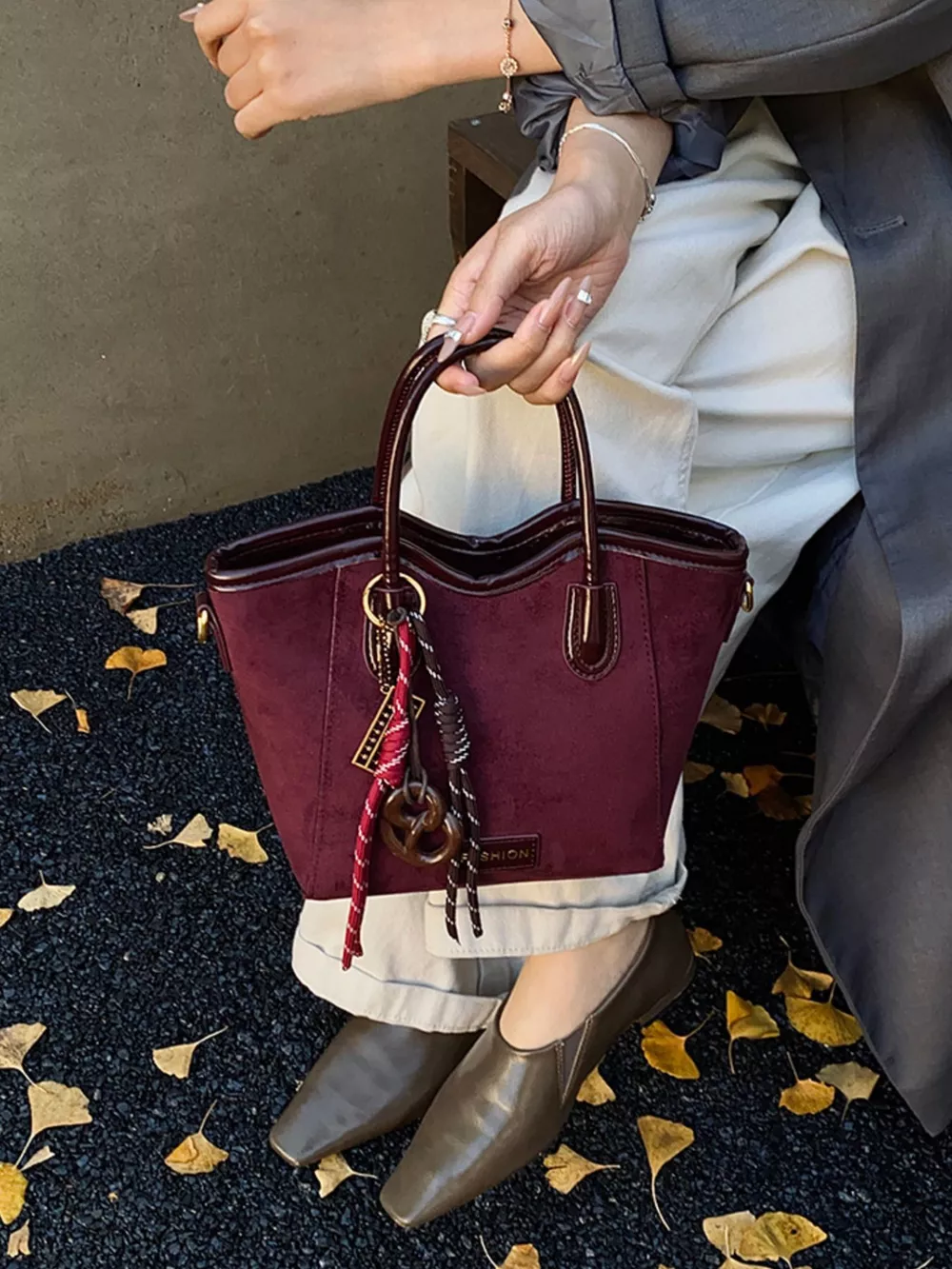 Suede Leather Strap Tote Bag, image 6