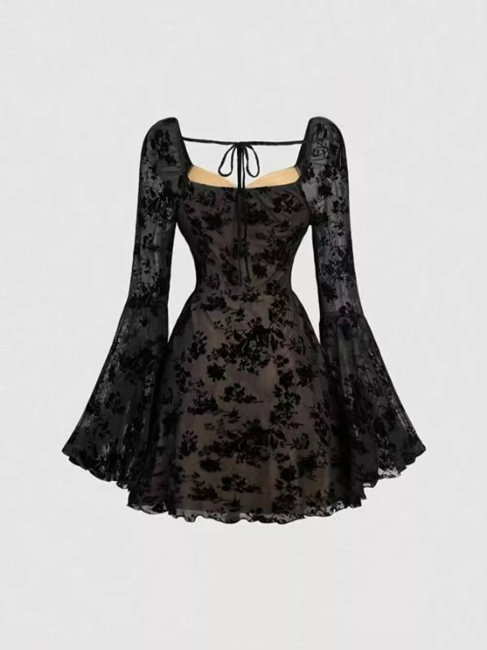 Full Size Sweetheart Neck Flared Sleeve Mini Dress Plus Size, image 4