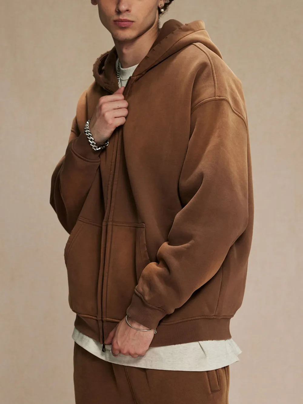 Men's Oversized Casual Zip-Up Hoodie, image 5