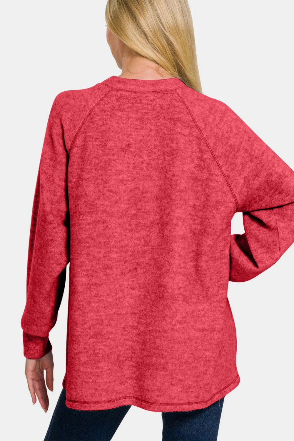 Full Size Brushed Melange Hacci High-Low Sweater, image 2