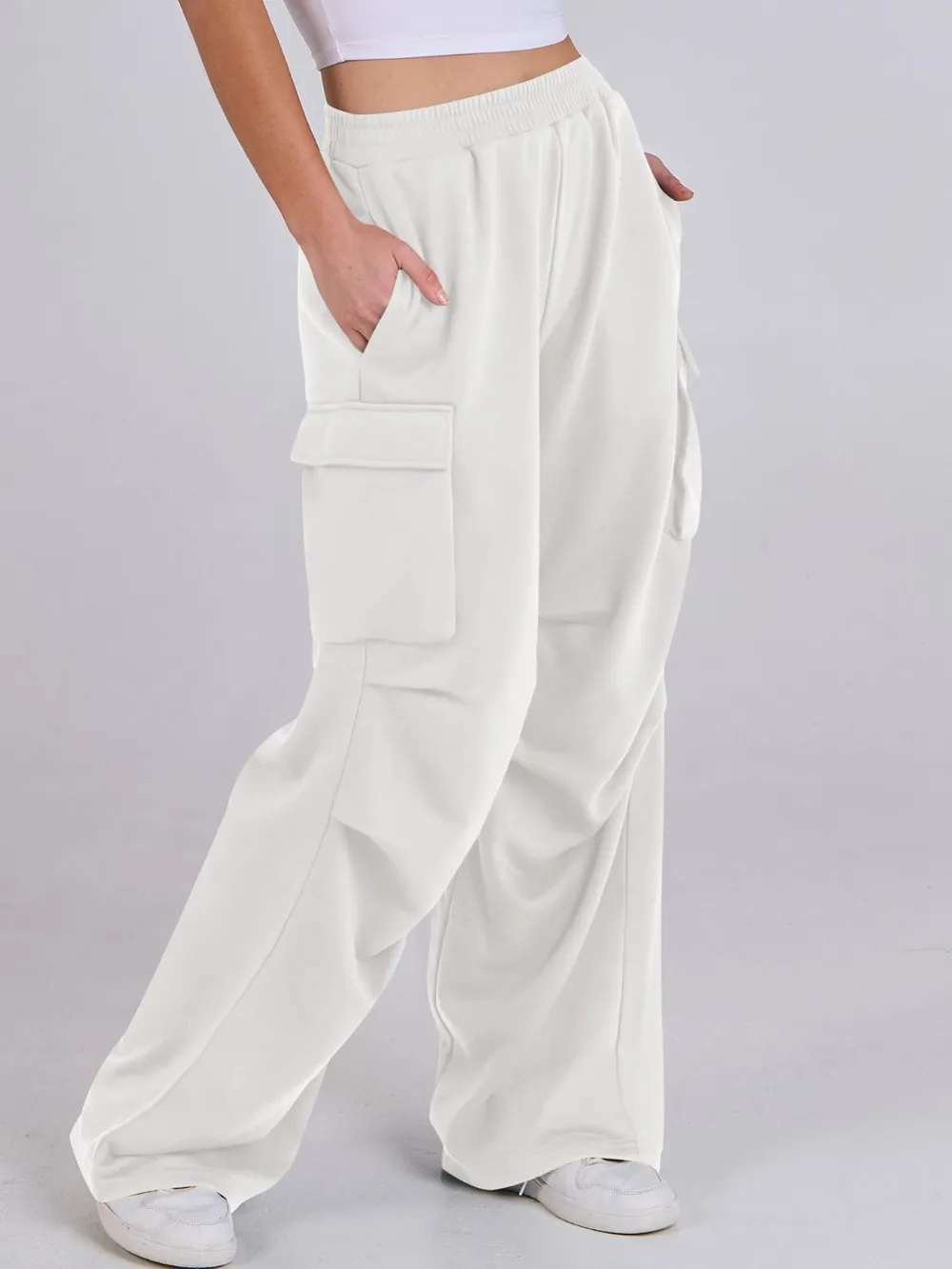 Elastic Waist Wide Leg Pants with Pockets, image 7