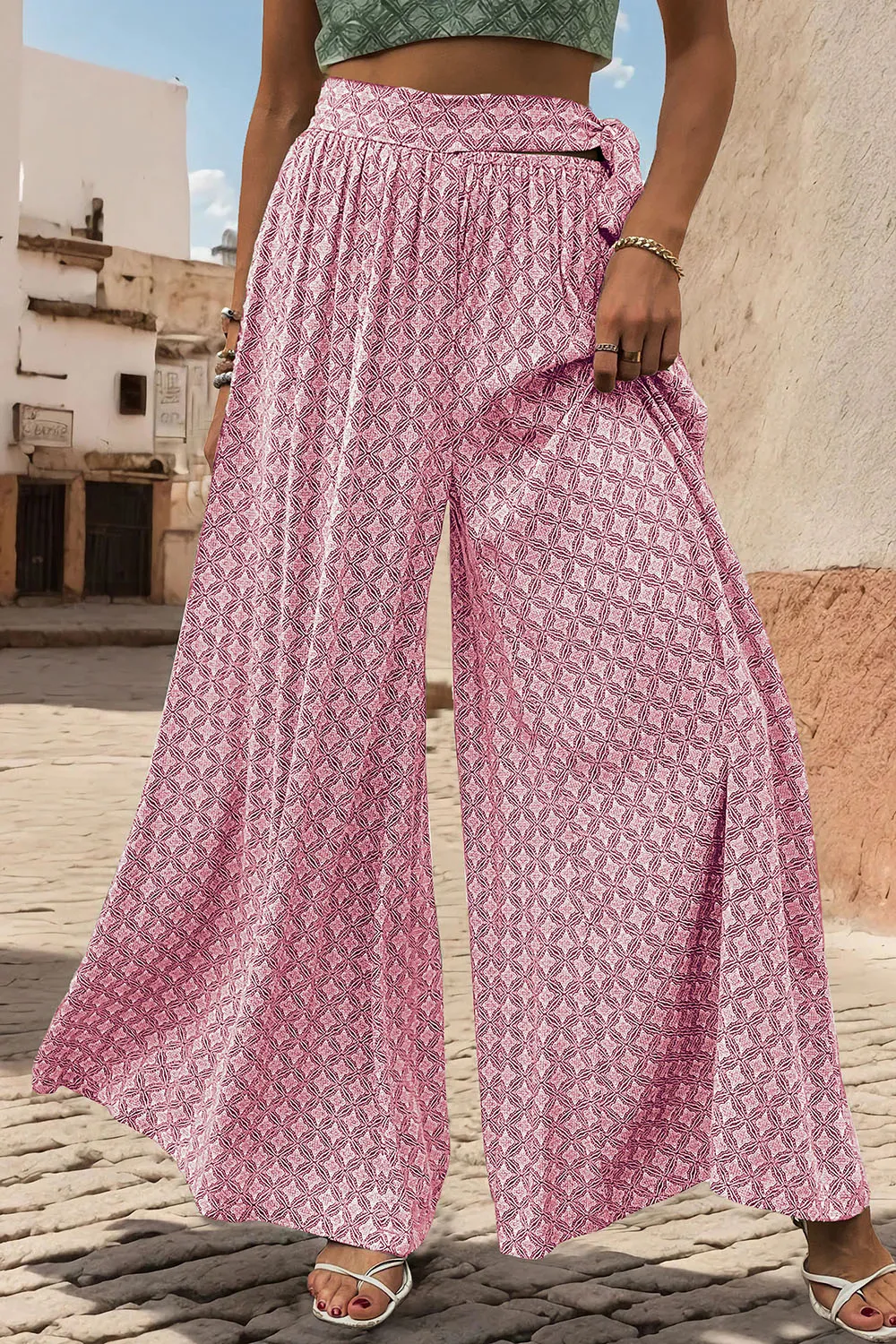 Printed Tied Wide Leg Pants, image 9