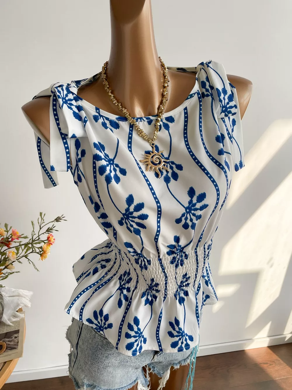 Smocked Tie Shoulder Blouse, image 5
