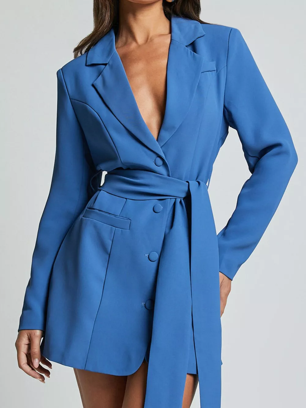 Lapel Collar Tie Waist Blazer, image 15