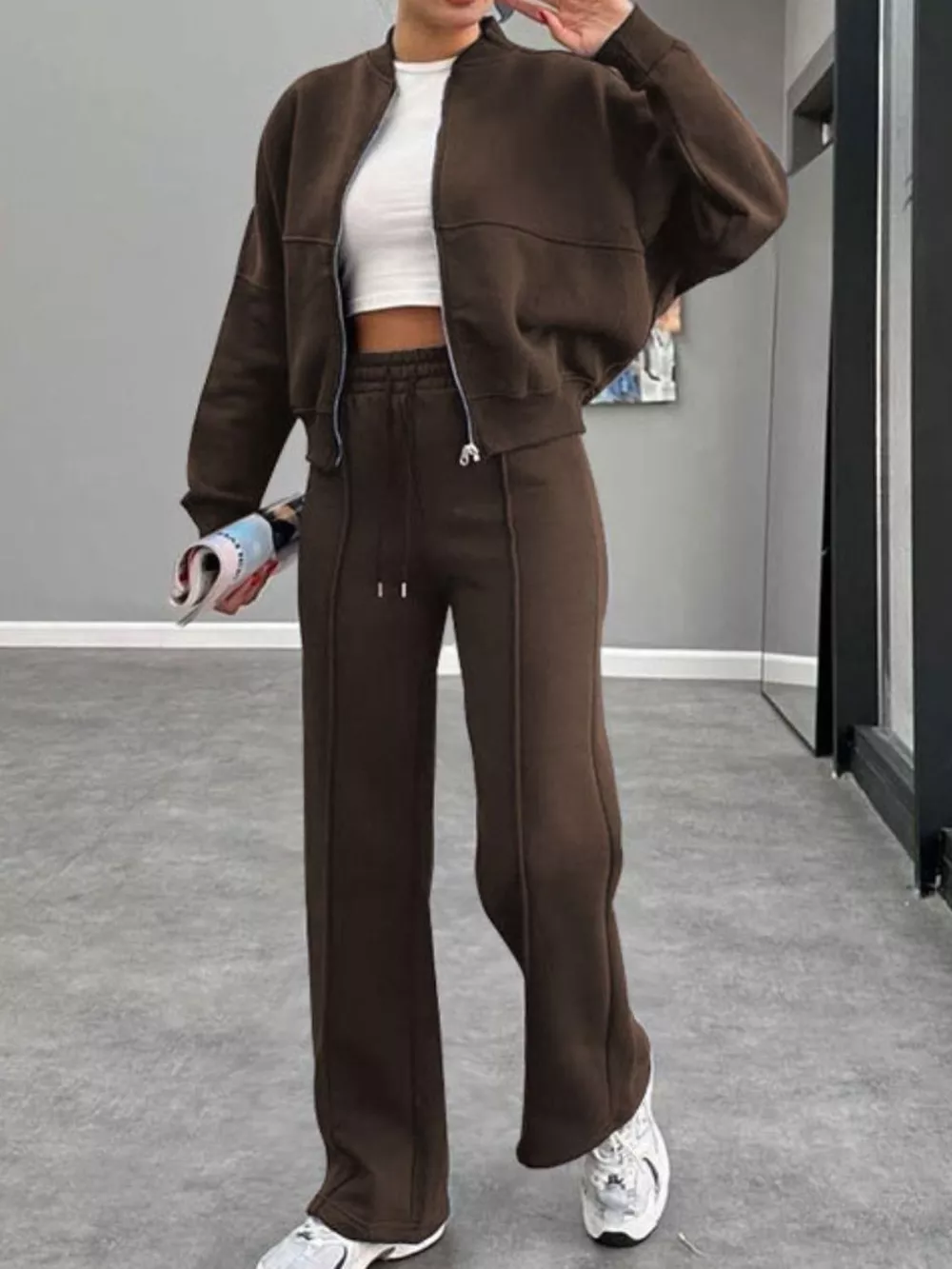 Baseball Collar Zip Up Outerwear and Drawstring Pants Set, image 26