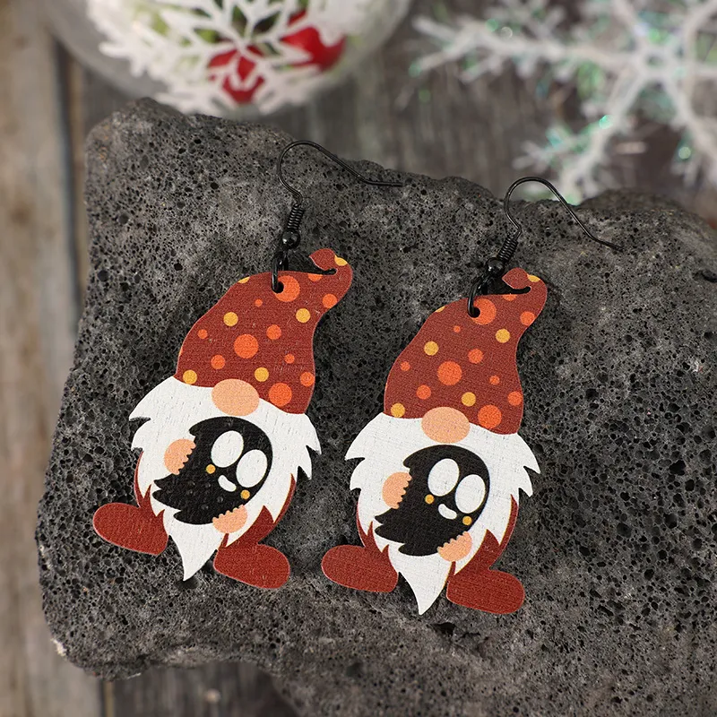Point Hat Gnome Wooden Dangle Earrings, image 3