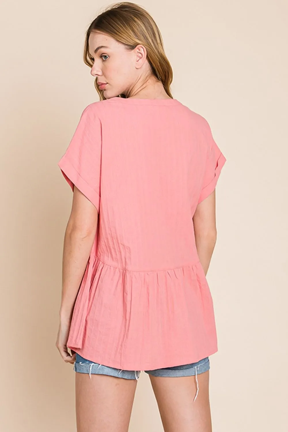 Cotton Bleu by Nu Label Notched Short Sleeve Peplum Top, image 2