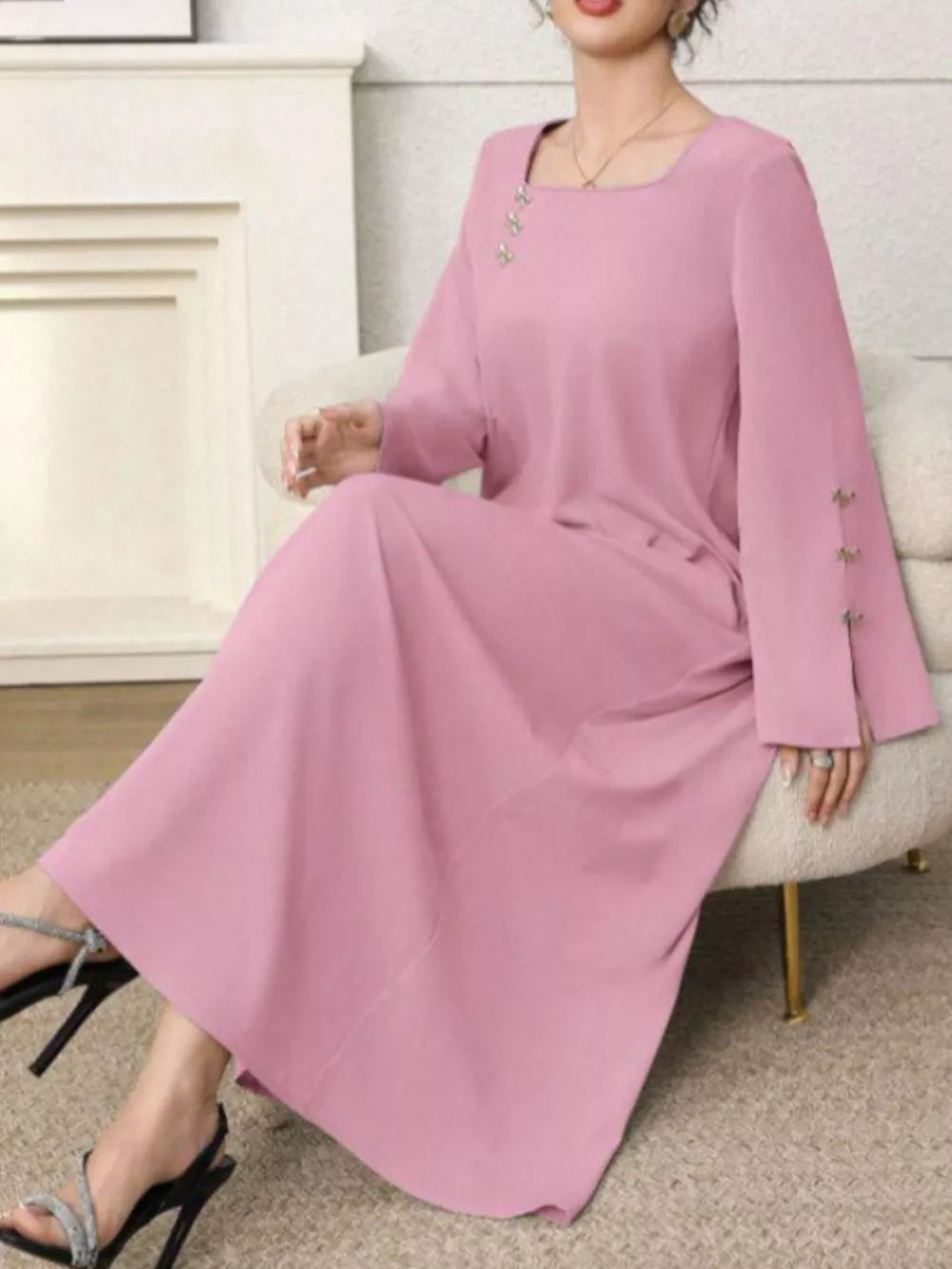 Square Neck Long Sleeve Maxi Dress, image 5
