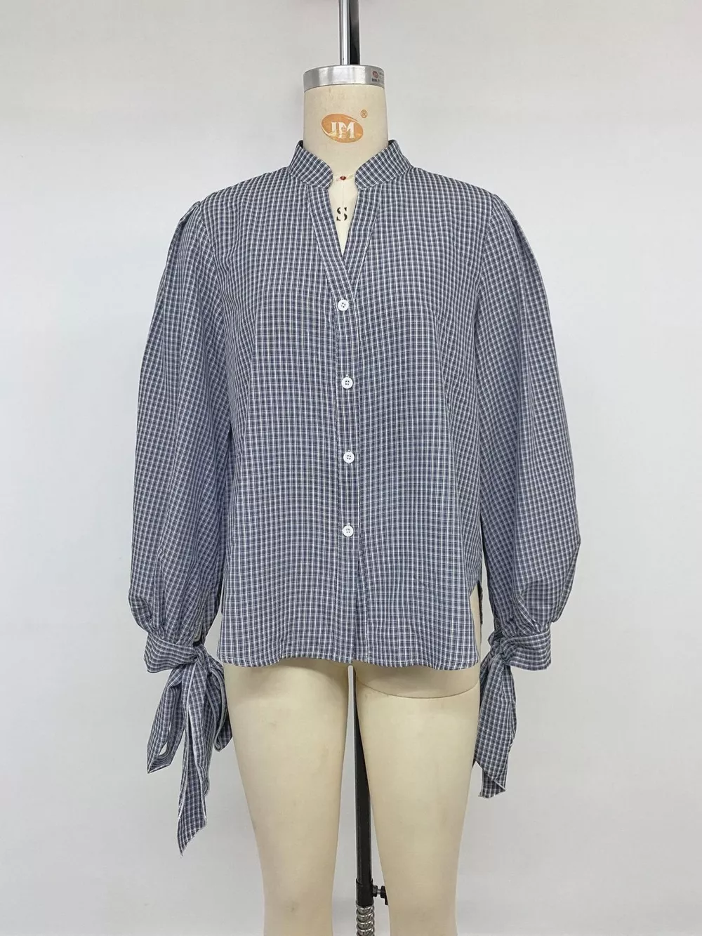 Gingham Button Up Shirt with Tie-Sleeve Detail, image 14