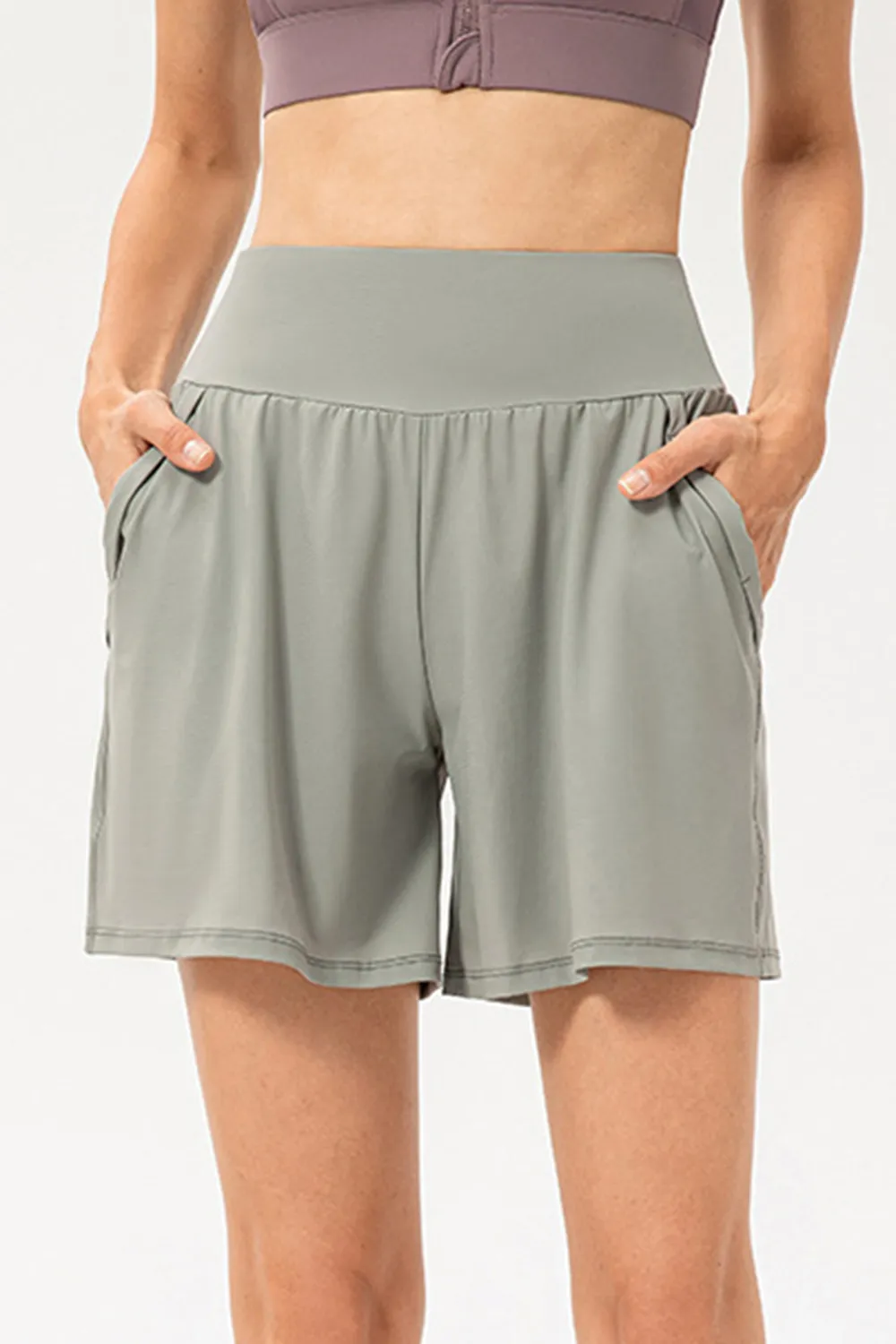 Pocketed Elastic Waist Active Shorts, image 2